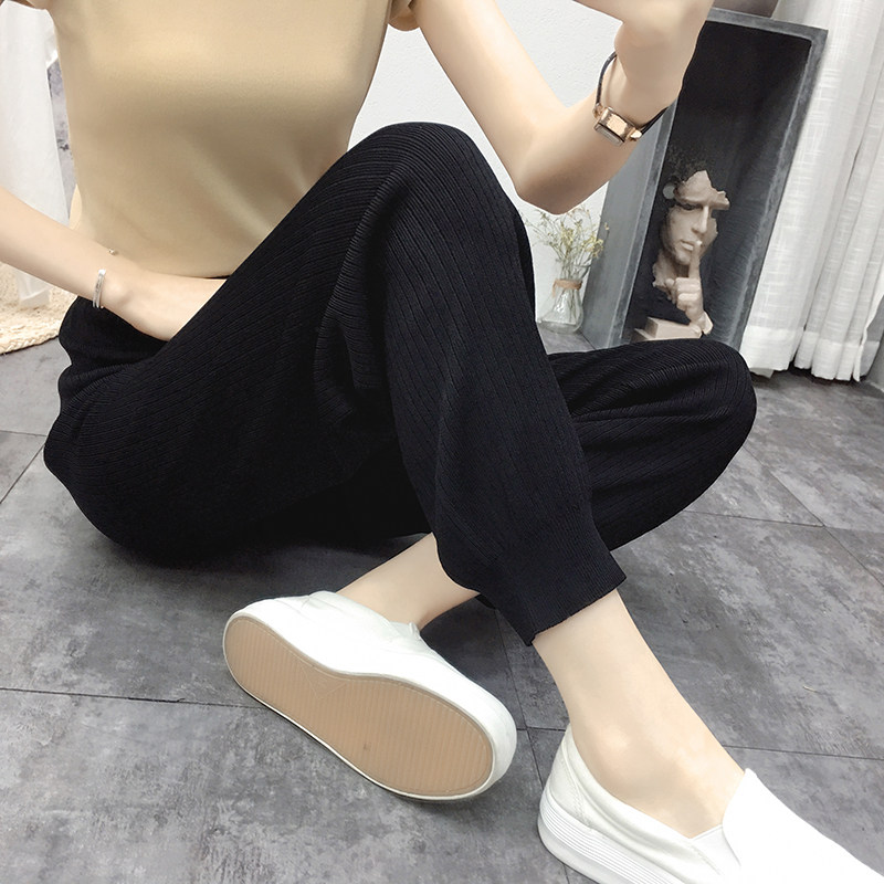 DIELAN 니트 하렘 바지 여성 루즈 캐주얼 레이스 업 당근 바지 2024 봄 신작 하이 웨이스트 와이드 레그 한국 스타일 바지