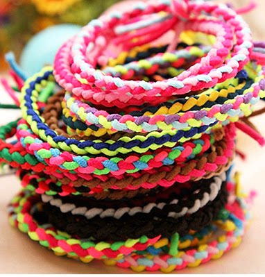 韩版简约女士手工编织麻花打结彩色扎头发头绳发绳发圈橡皮筋发饰