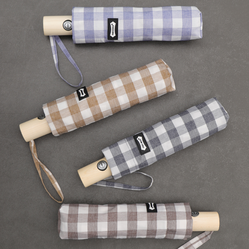 日系格子全自动雨伞男帅气晴雨伞两用简约小清新轻便结实三折叠女