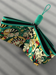 日本超轻全自动三折叠潮流涂鸦黑胶遮阳防晒防紫外线晴雨伞UPF50