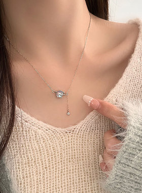 纯银星星流苏星球项链甜美情人节女高级感情人节520送女友礼物