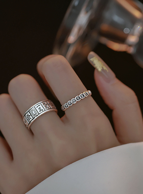 麻将戒指纯银女ins潮时尚个性小众复古法打麻将必赢神器食指指环