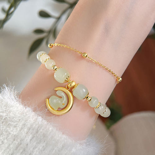 玉兔和田玉手链女生肖兔