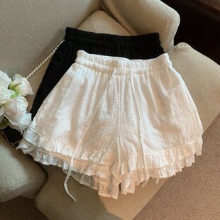 蕾丝花边阔腿裤 热裤 女夏季 甜美百搭宽松休闲打底a字短裤 新款 法式