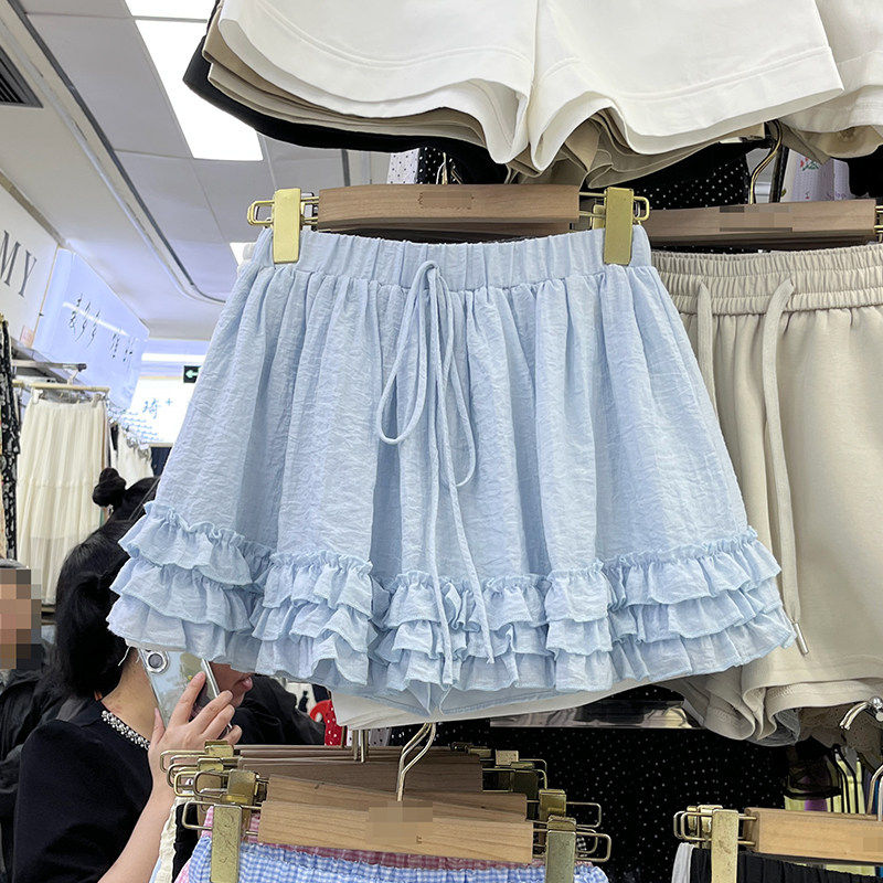 日韩系芭蕾风甜美木耳边百褶短裙女夏季度假风百搭a字蓬蓬半身裙