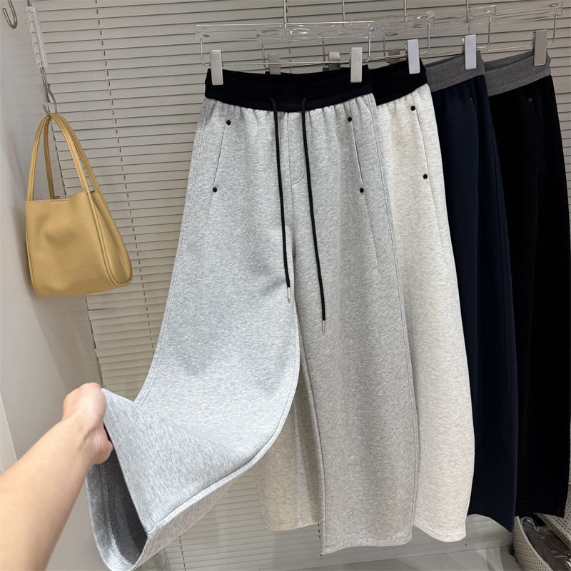 韩版宽松高腰弯刀休闲裤女长裤子