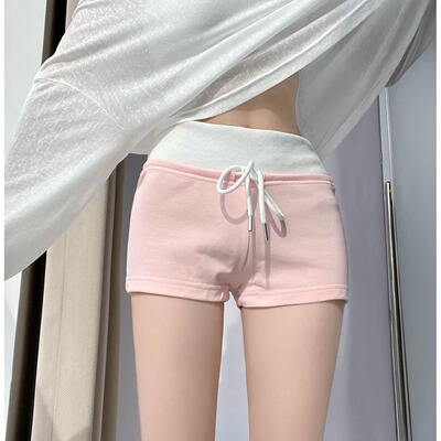 撞色低腰显瘦运动阔腿a字热裤子