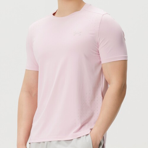 安德玛UnderArmour男夏季修身速干粉色短袖T恤1389802-647