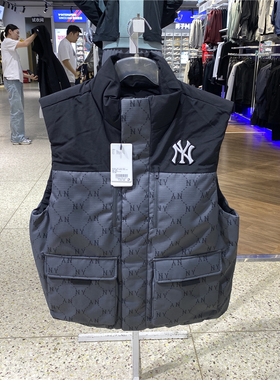 2025正品新款MLB拼接老花保暖立领男女情侣运动休闲羽绒马甲ADVG