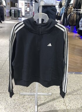 阿迪达斯三叶草女连帽半拉链卫衣