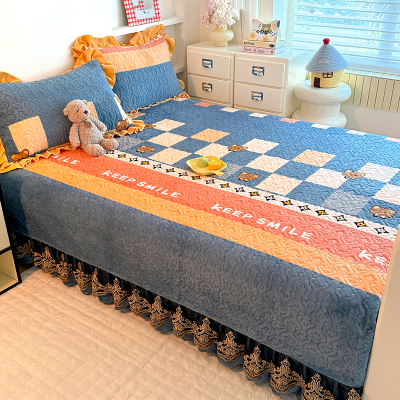 牛奶绒榻榻米床盖四件套夹棉大炕盖三件套一面床裙炕罩定制炕铺盖