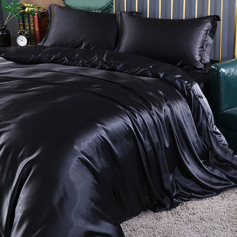 夏季四件套冰丝绸水洗丝绸欧洲丝绸黑色纯色在斯堪的纳维亚床床单