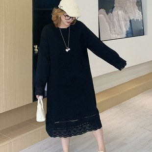 百搭宽松连衣裙 媛子家大码 女装 秋季 胖mm打底显瘦甜美蕾丝拼接长袖