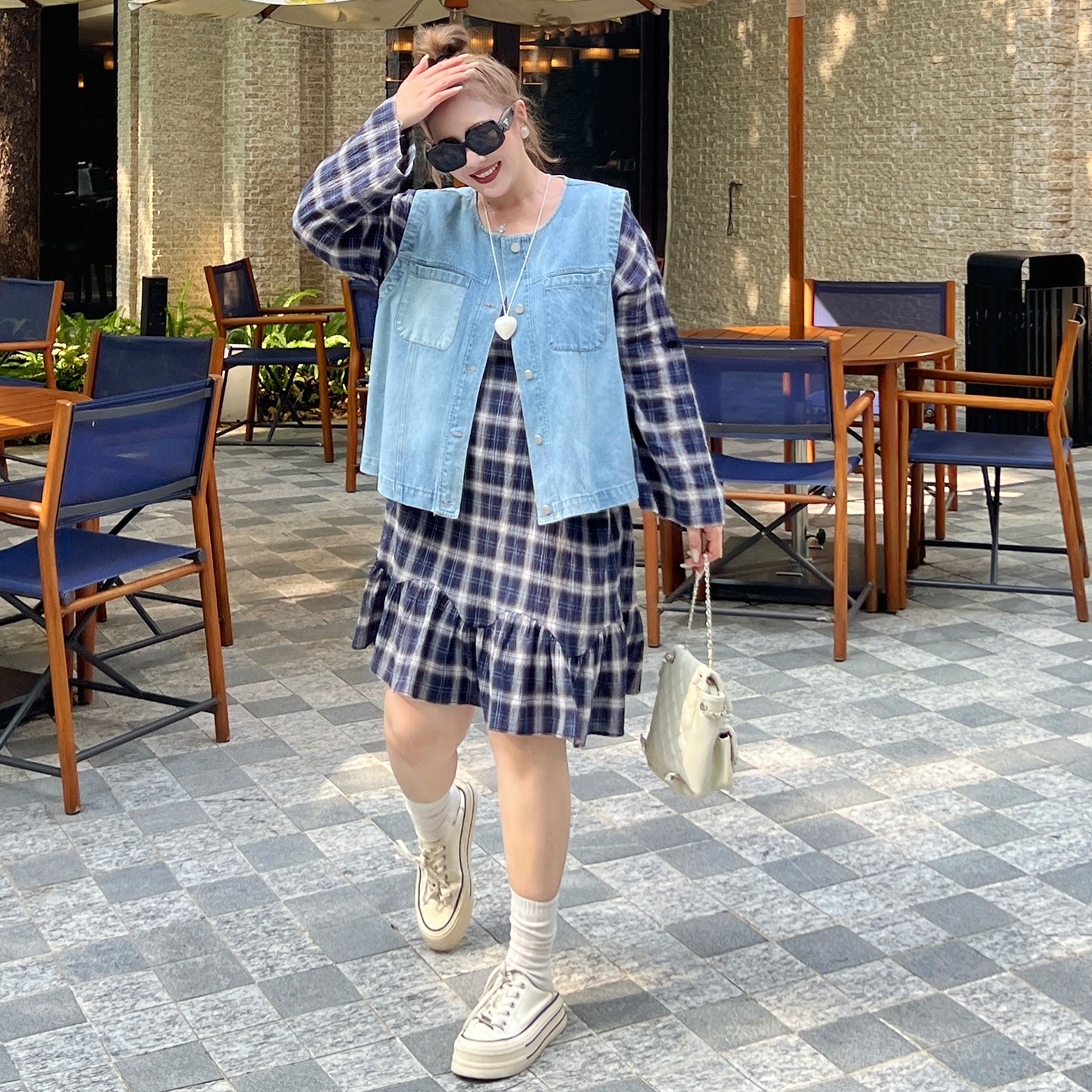 媛子家大码秋季胖mm外套时尚设计感百搭叠穿牛仔马甲显瘦宽松女