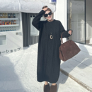 毛衣裙胖mm纯色针织连衣裙 简约宽松百搭麻花纹长款 媛子家大码 冬季