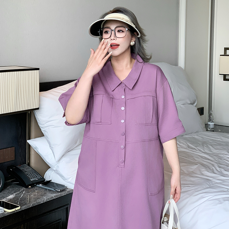 媛子家大码夏季新款连衣裙宽松减龄显瘦牛仔裙减龄胖mm通勤裙子女