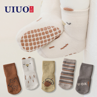 婴儿地板袜秋冬加厚宝宝毛圈袜冬季 室内学步防滑儿童居家中筒袜男