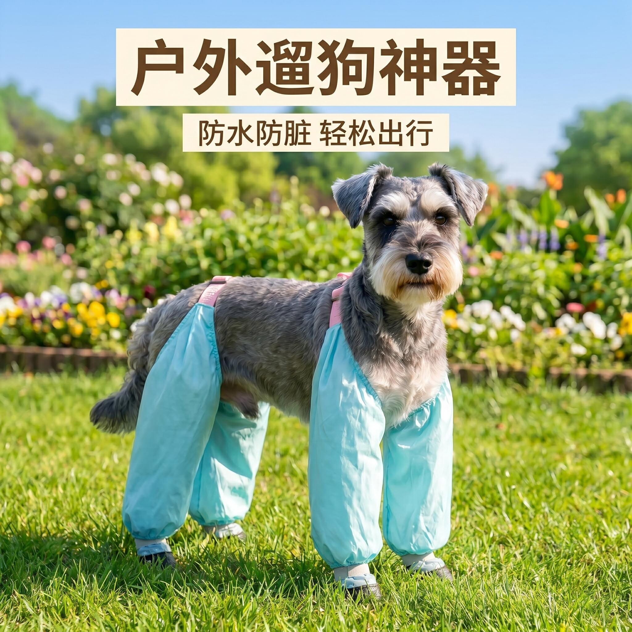 春夏狗狗外出防尘裤包脚多巴胺清新防水防脏小型犬遛狗宠物狗衣服