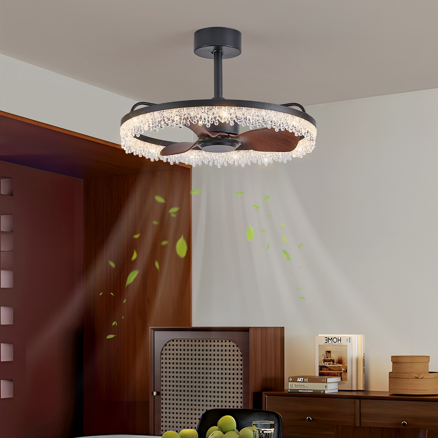 餐厅风扇灯吊扇灯2026新款意式极简高级感轻奢客厅房间卧室吸顶灯