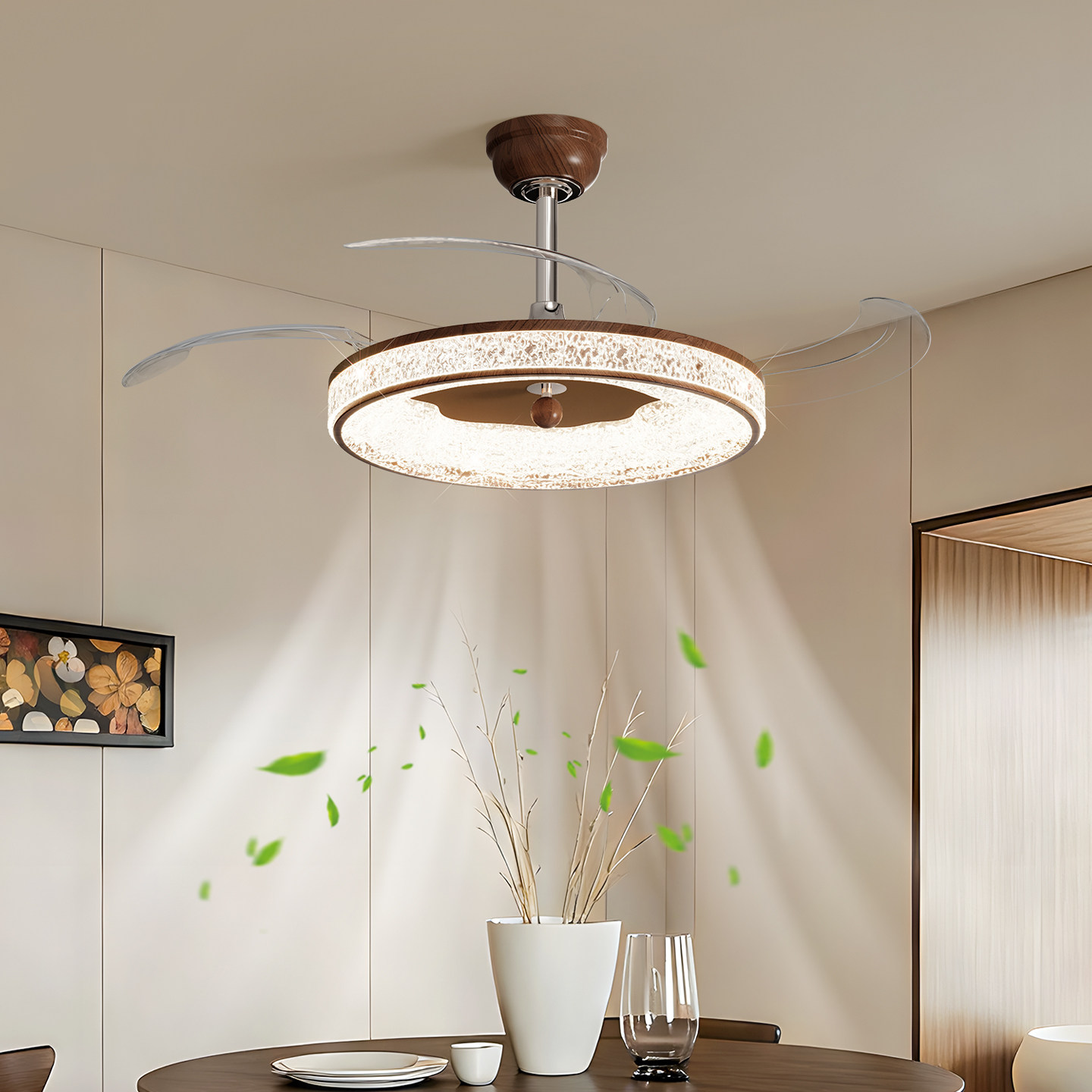 法式复古卧室隐形风扇灯2026新款美式高级感中古风餐厅吸顶护眼灯