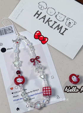 【HAKIMI】原创自制设计红白苹果Kitty手机链三丽鸥相机挂绳可爱