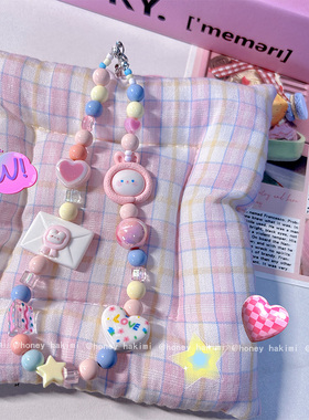 【HAKIMI】原创手工串珠手机挂链挂绳可爱小兔子粉色系软萌相机绳