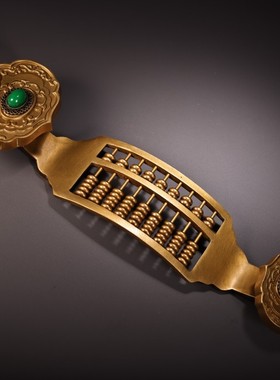 纯铜全铜算盘 纯黄铜纯手工打造镶嵌宝石如意算盘摆件