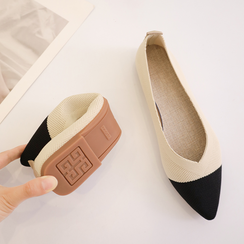 飞织尖头平底一脚蹬豆豆鞋