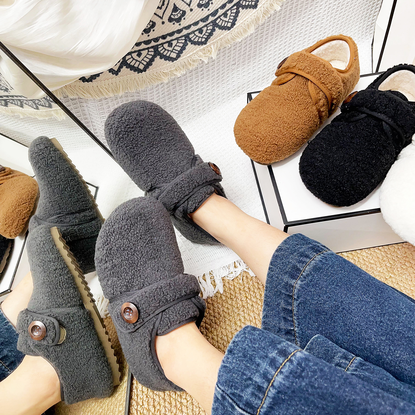 毛绒勃肯鞋女2025秋冬新款