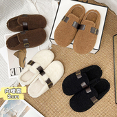 羊羔毛保暖懒人勃肯拖鞋 厚底增高毛毛包头拖鞋 女外穿2025秋冬新款