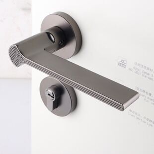 美式 静音分体锁 灰黑色室内房门锁卧室简约艺术门把手北欧式