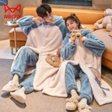 Мужской коралловый бархатный демисезонный банный халат для влюбленных с капюшоном, фланелевая мультяшная пижама, увеличенная толщина