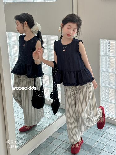 吾束女童夏季薄款套装2026款女孩无袖上衣凉感阔腿裤夏装两件套