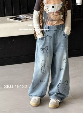 品牌26年春款韩新款儿童男女童牛仔裤裤子潮童直筒阔腿裤19132