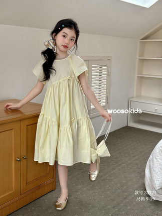 Wooso童装2026夏季女童连衣裙韩版洋气泡泡袖儿童纯棉公主裙33721
