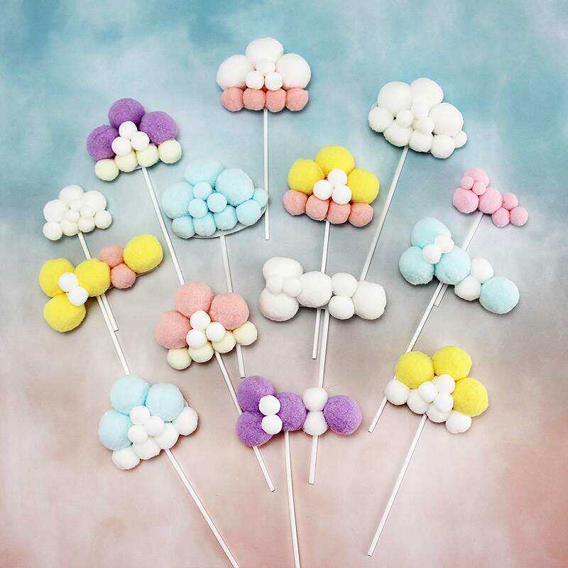 10ydb只】云朵蛋糕装饰插件云彩云白摆生日快乐插牌气球彩虹热件