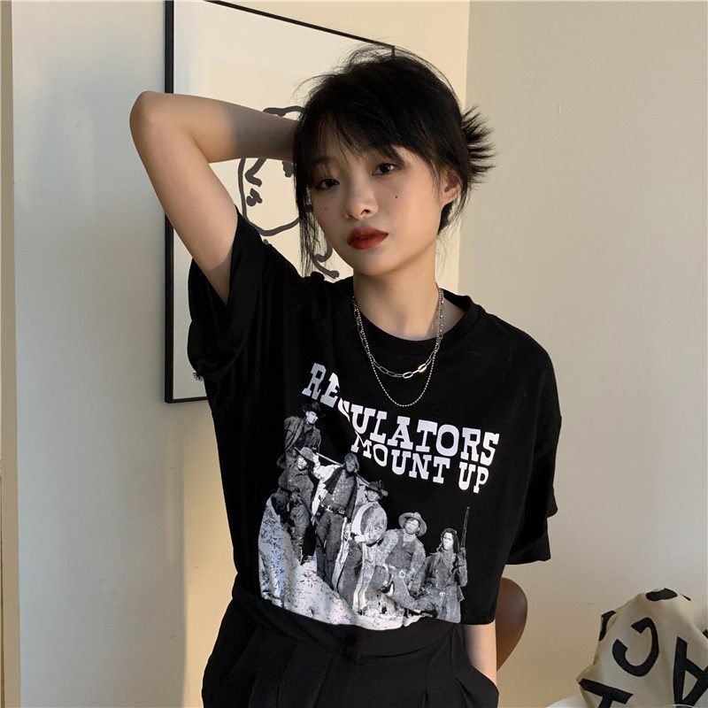 复古美式短袖t恤女新款夏季宽松设计感BF风情侣装上衣服ins潮