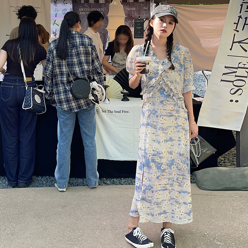 【新款】莫纳花园蓝V领显瘦连衣裙MMJ5129-P115-K168出货,女装连衣裙,浙宝233