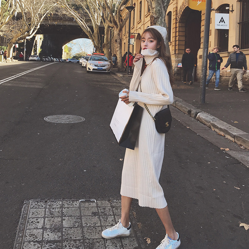 百搭冬高领长款套头针织连衣裙毛衣MMJ811P80控价119搭配现货，女装连衣裙，浙宝233