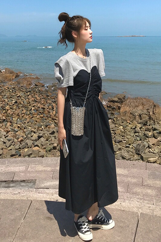 现货T恤拼接连衣裙MMJ1089P95控价149,女装连衣裙,浙宝233