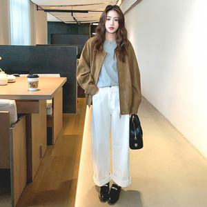春秋短外套秋冬女复古皮夹克翻领女款港风棕色短夹克图片
