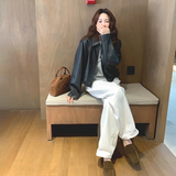 厚款通勤宽松型短外套宽松学生ins皮夹克机车服休闲春秋显瘦网红，女装皮衣，浙宝233