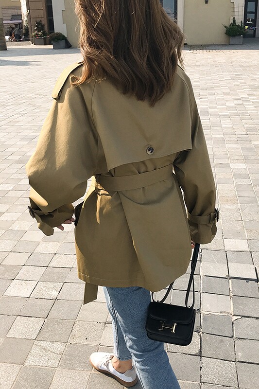 2023秋【现货】韩版系腰带短风衣外套MMJ1006P110控168,女装风衣,浙宝233