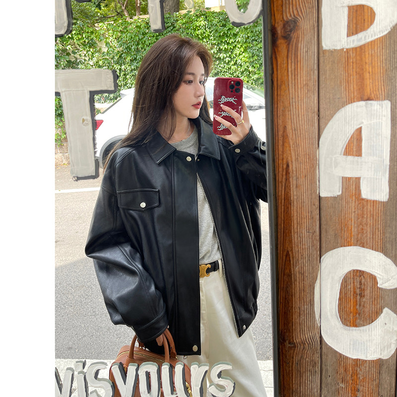 现货秋款韩剧女主口袋oversize皮衣MMJ5519-P150-K208买家秀,女装皮衣,浙宝233