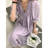 V领气质雪纺连衣裙女2025夏新款高级感别致独特的绝美法式茶歇裙，女装连衣裙，浙宝233