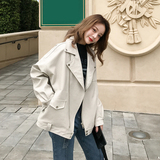 2023年现货春装oversize米白色机车皮衣MMJ003P130控189，女装皮衣，浙宝233