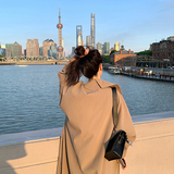 现货新款水洗棉里布廓形卡其色茧型长风衣MMJ7758-P165-K258，女装风衣，浙宝233