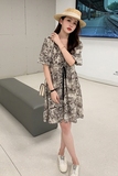 新款主推【已出货】时髦抽象碎花抽绳连衣裙MMJ2357P105K158，女装连衣裙，浙宝233
