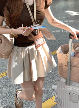 Lazy Didi等你下课 学院风双色短裙减龄夏季抽绳裤裙a字百褶半裙