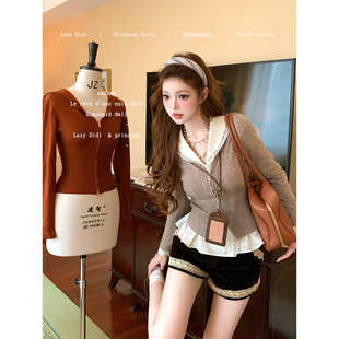 上衣 羊毛桑蚕丝收腰毛衣外套显白海军领开衫 Lazy Didi柏林秋日